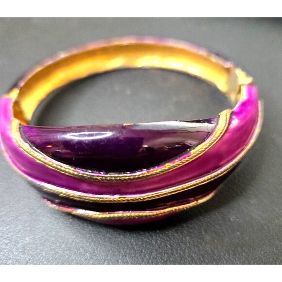 Original by Robert Signed Vintage Hinged Bangle Cuff Bracelet Purple Enamel - Picture 2 of 8